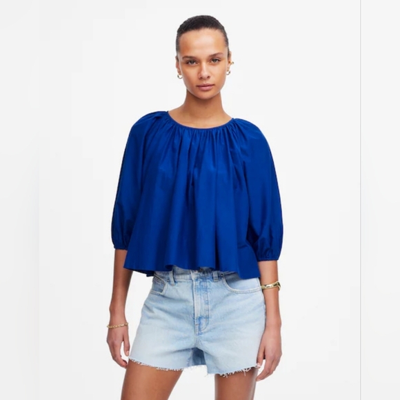 Madewell Tops - NWT $118 Madewell Shirred Puff-Sleeve Top in Cotton-Silk Voile Womens Size Small